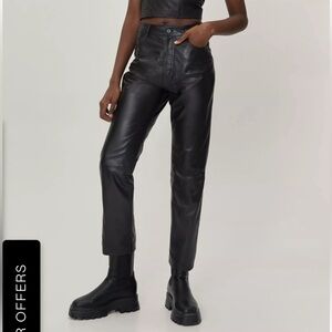 Real Leather Straight Leg High Waisted Pants